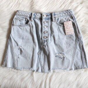 NWT Free People Mini Denim Skirt Size 28 A Line Button Up